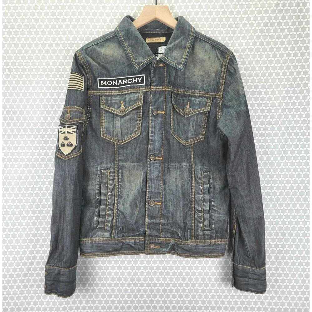 Vintage Y2K Monarchy Los Angeles Denim Jacket Mens Size S/M Grunge Button L/S